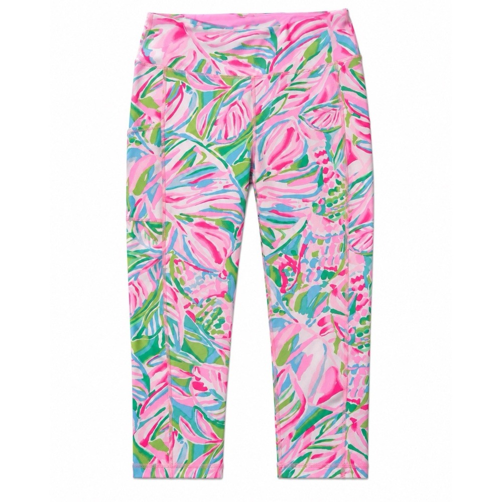 Lilly Pulitzer Luxletic Weekender Crop Leggings Large Croc My World Floral Pink